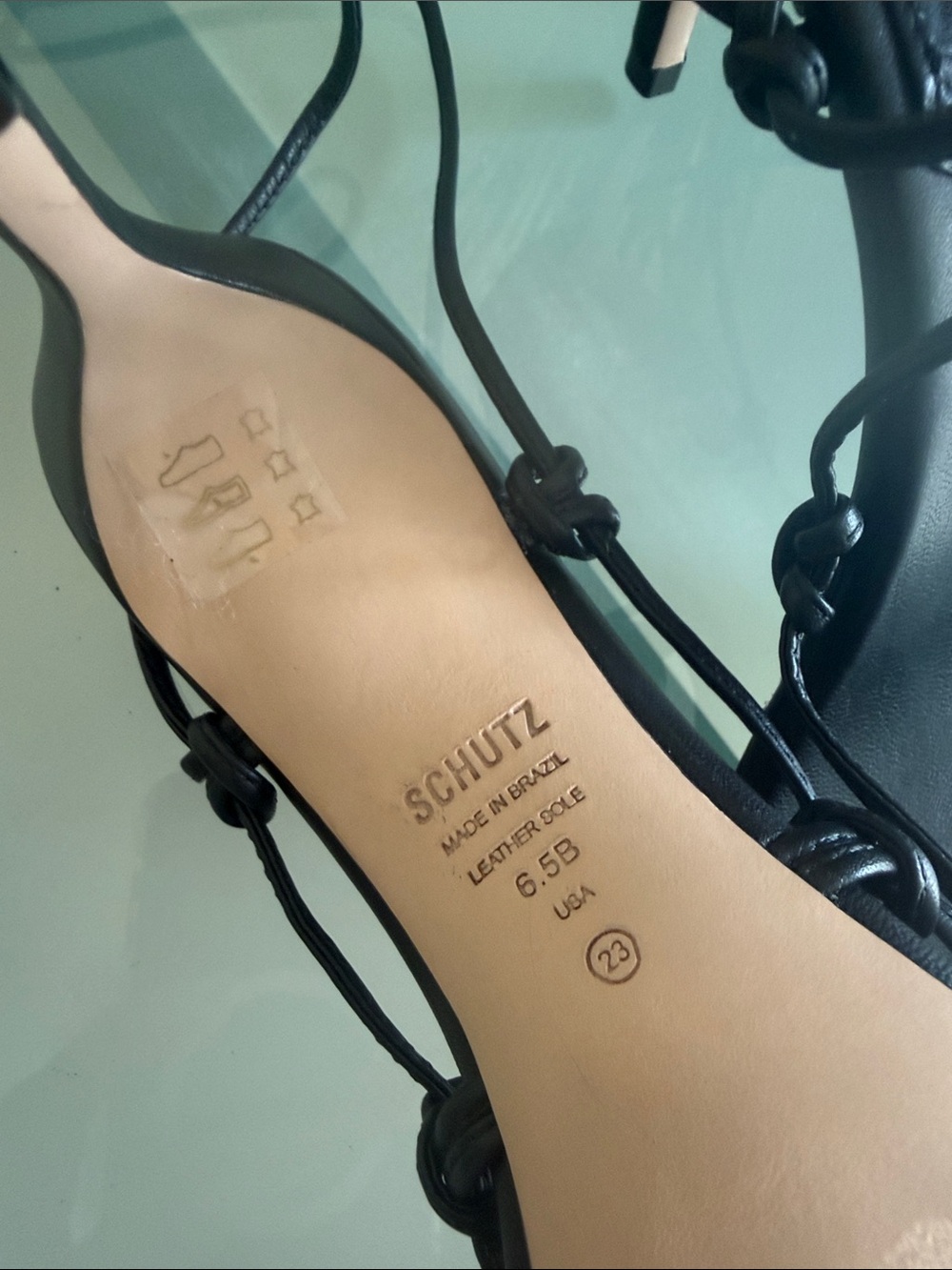 Schultz Black Leather Lace-Up Pointed Toe Sandals w/ Gold Cap Size 6.5 Designer - Picture 8 of 10
